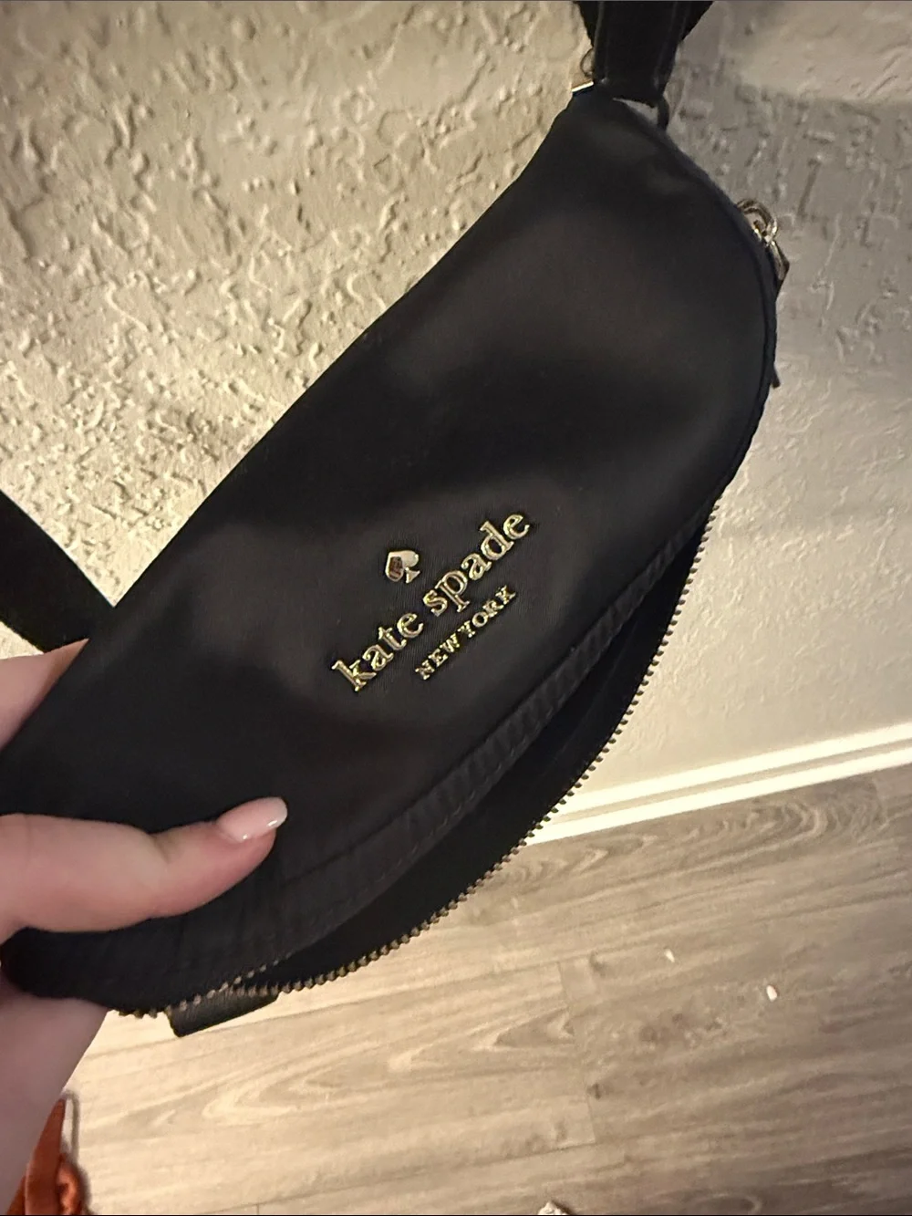 kate spade black leather crossbody belt bag with gold zipper
